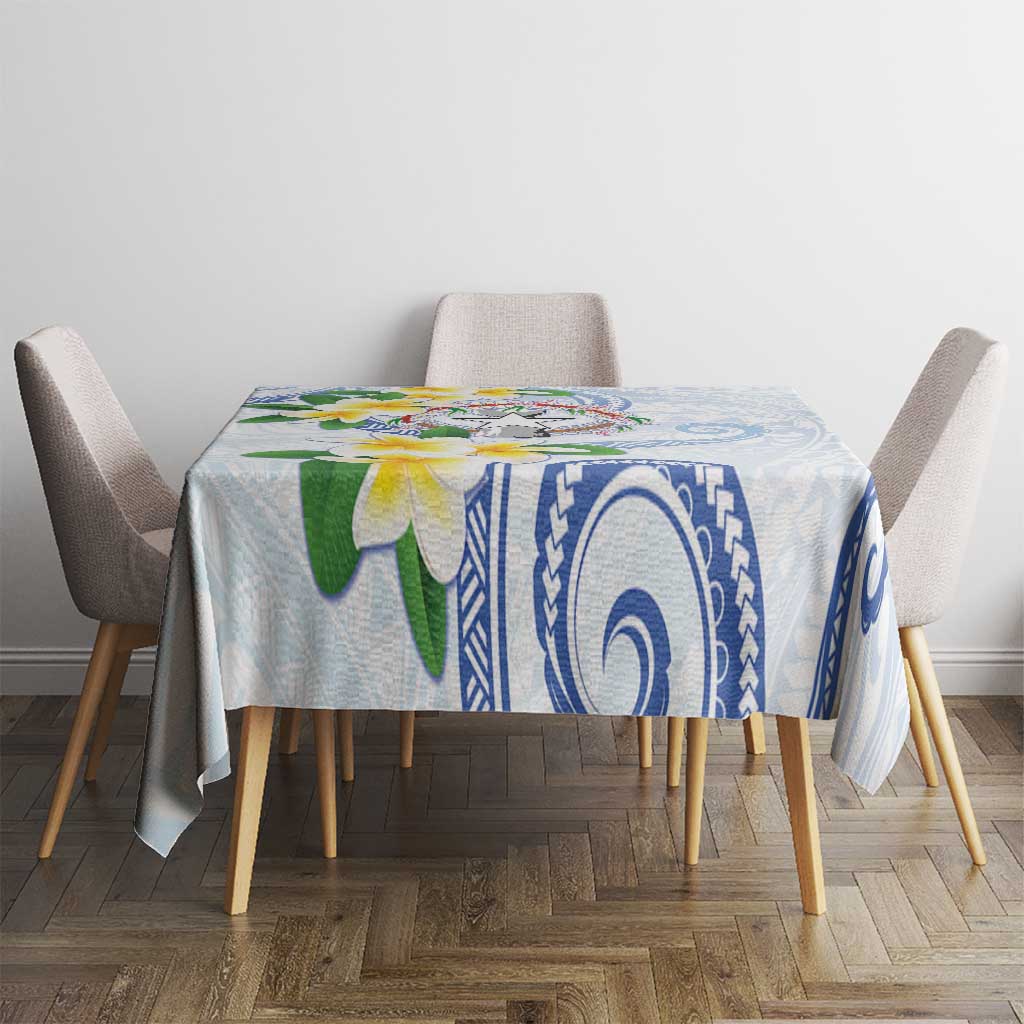 Northern Mariana Islands Chamorro Tablecloth Plumeria Curves Style White Version