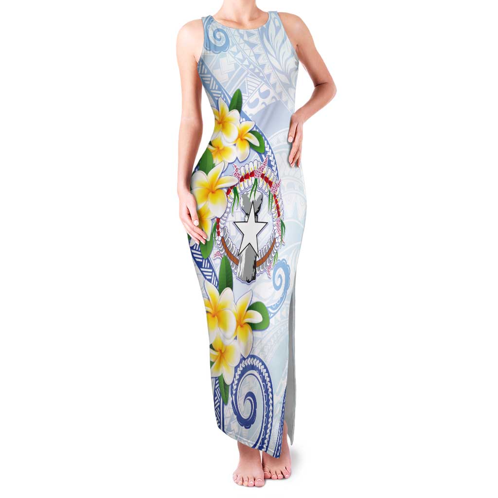 Northern Mariana Islands Chamorro Tank Maxi Dress Plumeria Curves Style White Version