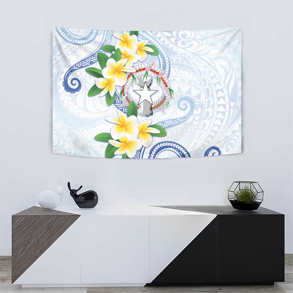 Northern Mariana Islands Chamorro Tapestry Plumeria Curves Style White Version