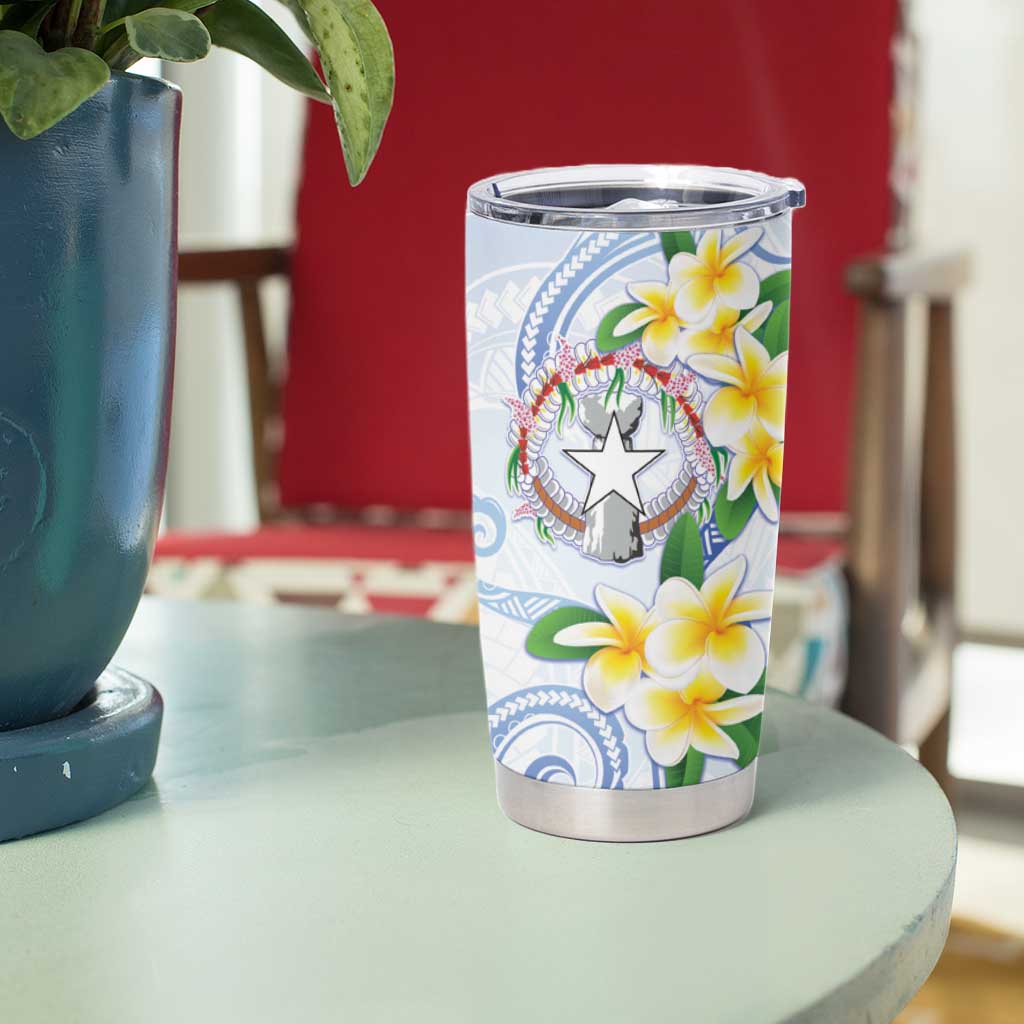 Northern Mariana Islands Chamorro Tumbler Cup Plumeria Curves Style White Version