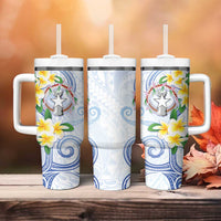 Northern Mariana Islands Chamorro Tumbler With Handle Plumeria Curves Style White Version