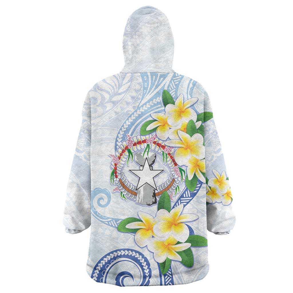 Northern Mariana Islands Chamorro Wearable Blanket Hoodie Plumeria Curves Style White Version