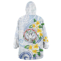 Northern Mariana Islands Chamorro Wearable Blanket Hoodie Plumeria Curves Style White Version