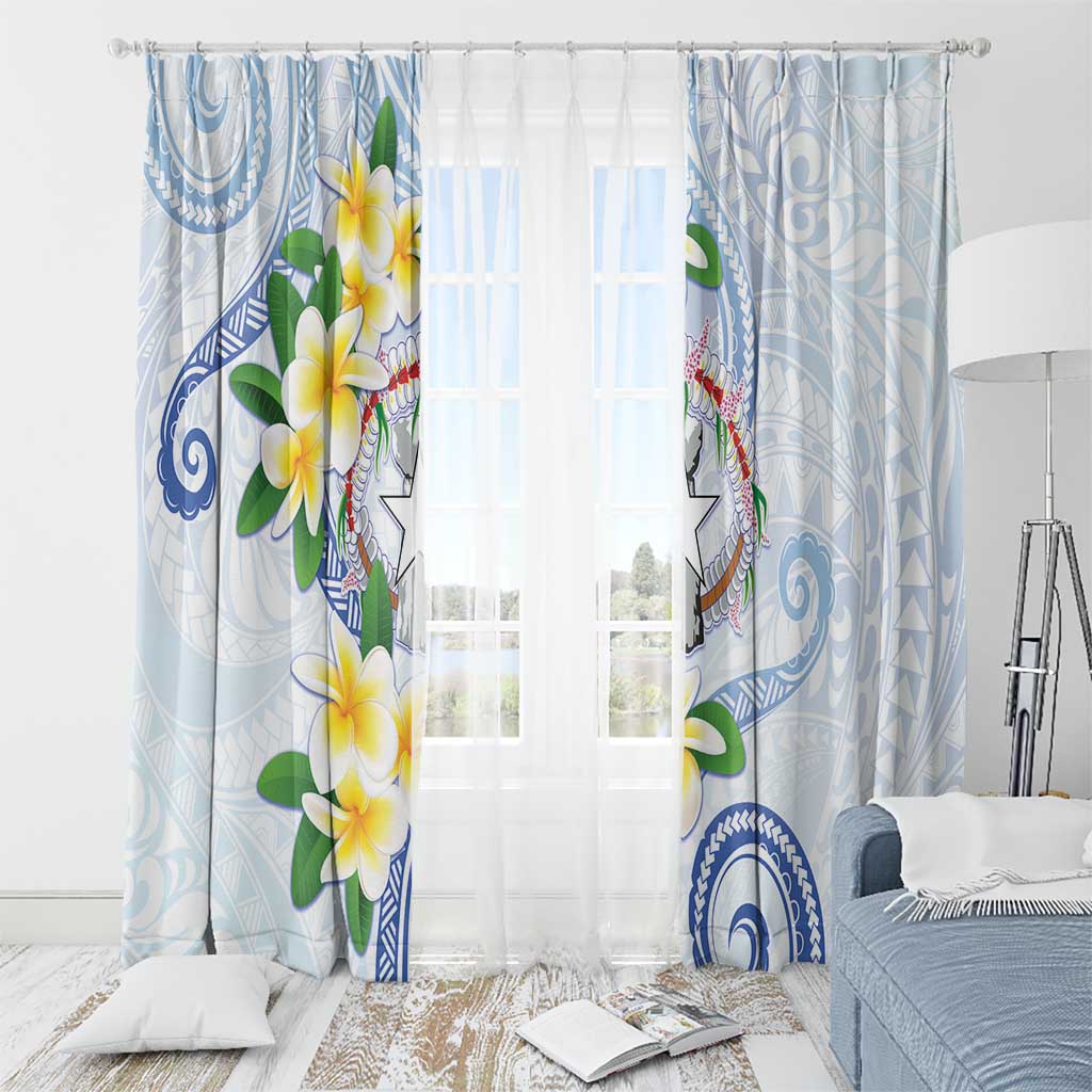 Northern Mariana Islands Chamorro Window Curtain Plumeria Curves Style White Version