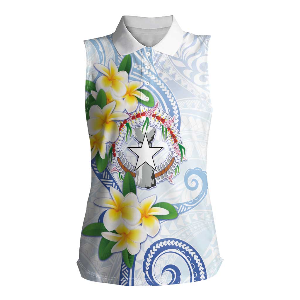 Northern Mariana Islands Chamorro Women Sleeveless Polo Shirt Plumeria Curves Style White Version