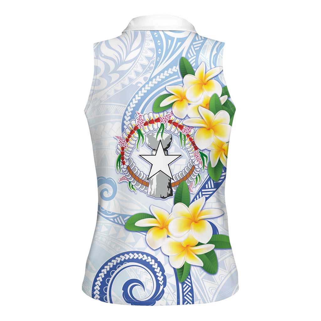 Northern Mariana Islands Chamorro Women Sleeveless Polo Shirt Plumeria Curves Style White Version