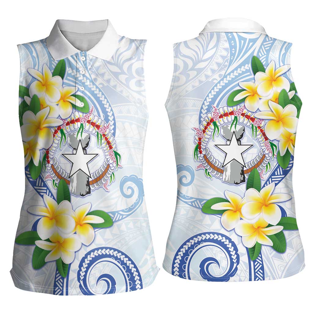 Northern Mariana Islands Chamorro Women Sleeveless Polo Shirt Plumeria Curves Style White Version