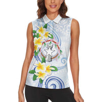 Northern Mariana Islands Chamorro Women Sleeveless Polo Shirt Plumeria Curves Style White Version