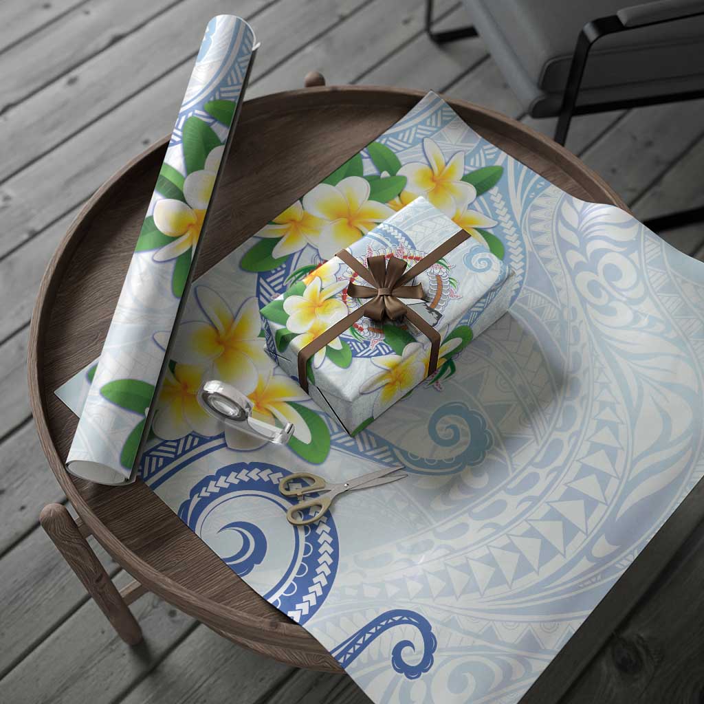 Northern Mariana Islands Chamorro Wrapping Paper Plumeria Curves Style White Version