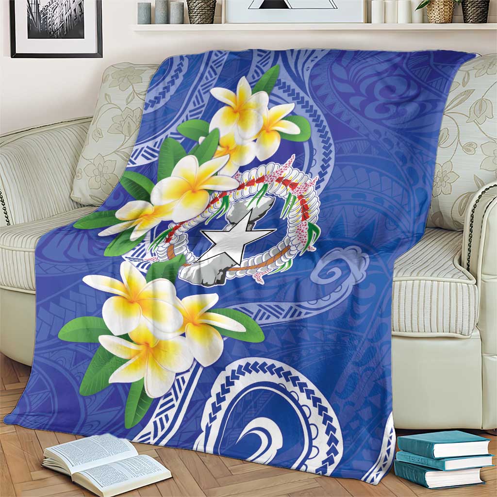 Northern Mariana Islands Chamorro Blanket Plumeria Curves Style Navy Version