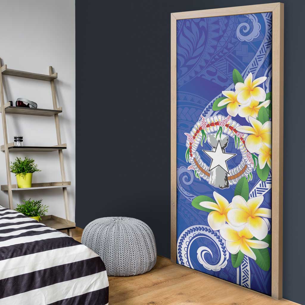 Northern Mariana Islands Chamorro Door Cover Plumeria Curves Style Navy Version LT05 - Polynesian Pride
