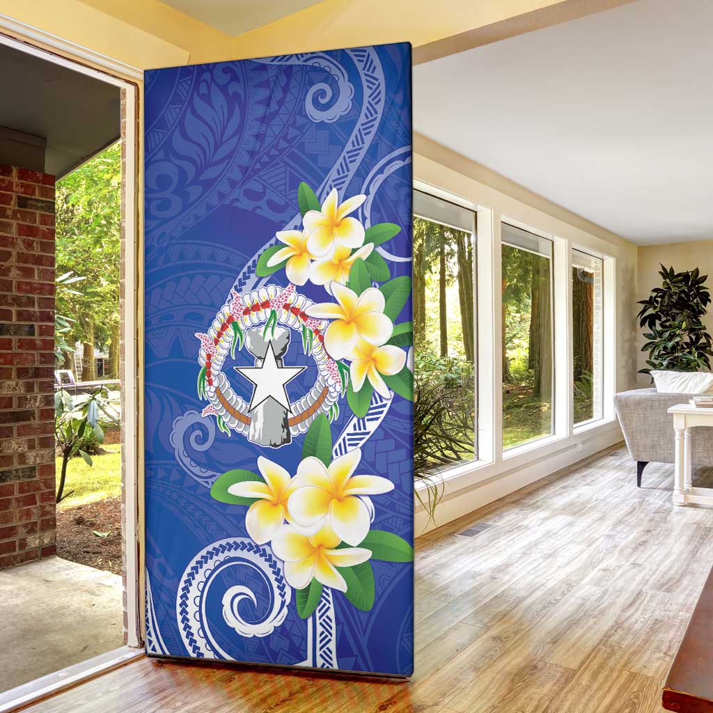 Northern Mariana Islands Chamorro Door Cover Plumeria Curves Style Navy Version LT05 - Polynesian Pride