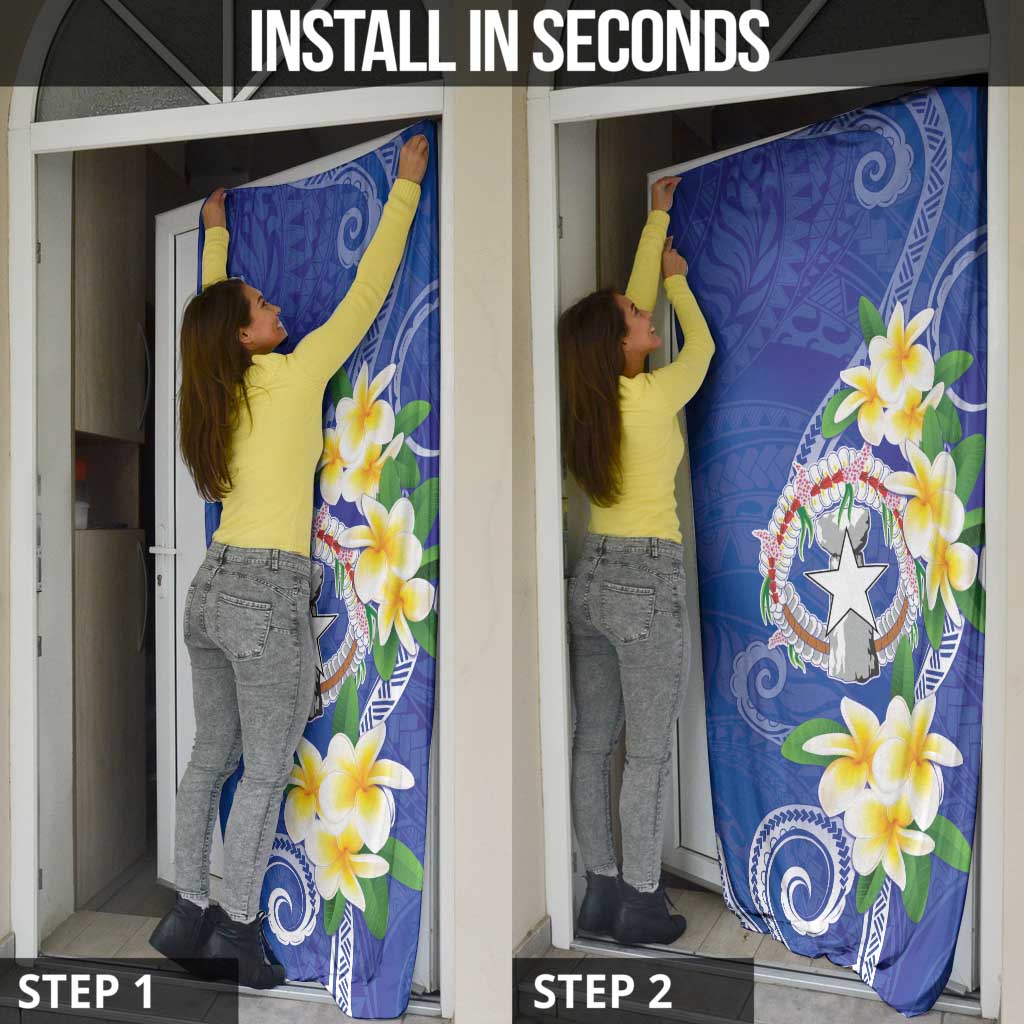 Northern Mariana Islands Chamorro Door Cover Plumeria Curves Style Navy Version LT05 - Polynesian Pride