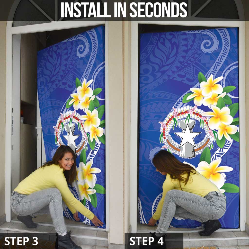 Northern Mariana Islands Chamorro Door Cover Plumeria Curves Style Navy Version LT05 - Polynesian Pride