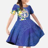 Northern Mariana Islands Chamorro Family Matching Long Sleeve Bodycon Dress and Hawaiian Shirt Plumeria Curves Style Navy Version LT05 Daughter's Dress Navy - Polynesian Pride