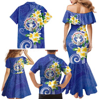 Northern Mariana Islands Chamorro Family Matching Mermaid Dress and Hawaiian Shirt Plumeria Curves Style Navy Version LT05 - Polynesian Pride