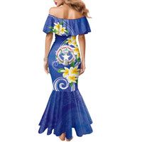 Northern Mariana Islands Chamorro Family Matching Mermaid Dress and Hawaiian Shirt Plumeria Curves Style Navy Version LT05 - Polynesian Pride