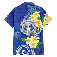 Northern Mariana Islands Chamorro Family Matching Off Shoulder Maxi Dress and Hawaiian Shirt Plumeria Curves Style Navy Version LT05 - Polynesian Pride