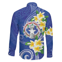 Northern Mariana Islands Chamorro Family Matching Off Shoulder Short Dress and Hawaiian Shirt Plumeria Curves Style Navy Version LT05 - Polynesian Pride