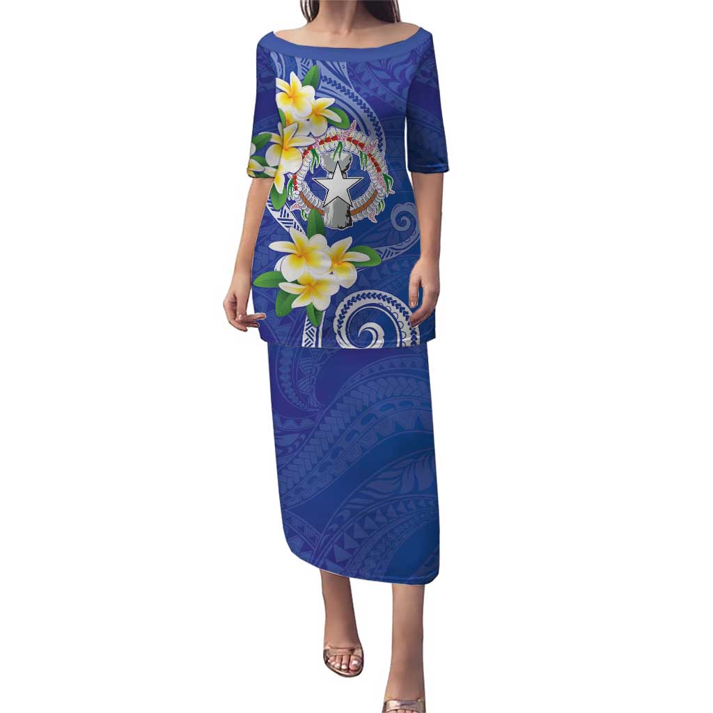 Northern Mariana Islands Chamorro Family Matching Puletasi and Hawaiian Shirt Plumeria Curves Style Navy Version