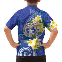 Northern Mariana Islands Chamorro Family Matching Summer Maxi Dress and Hawaiian Shirt Plumeria Curves Style Navy Version LT05 - Polynesian Pride