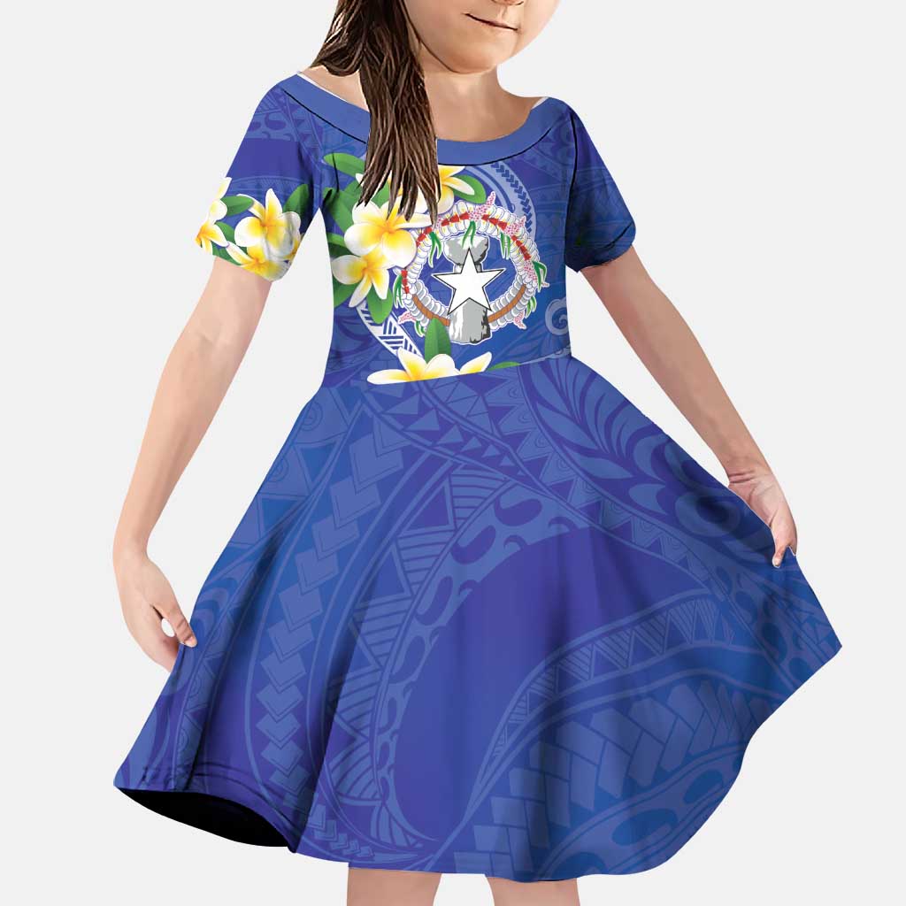 Northern Mariana Islands Chamorro Family Matching Summer Maxi Dress and Hawaiian Shirt Plumeria Curves Style Navy Version LT05 Daughter's Dress Navy - Polynesian Pride