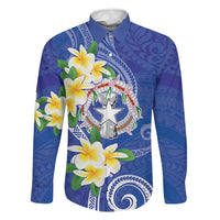 Northern Mariana Islands Chamorro Family Matching Summer Maxi Dress and Hawaiian Shirt Plumeria Curves Style Navy Version LT05 Dad's Shirt - Long Sleeve Navy - Polynesian Pride