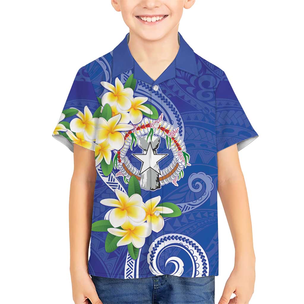 Northern Mariana Islands Chamorro Kid Hawaiian Shirt Plumeria Curves Style Navy Version
