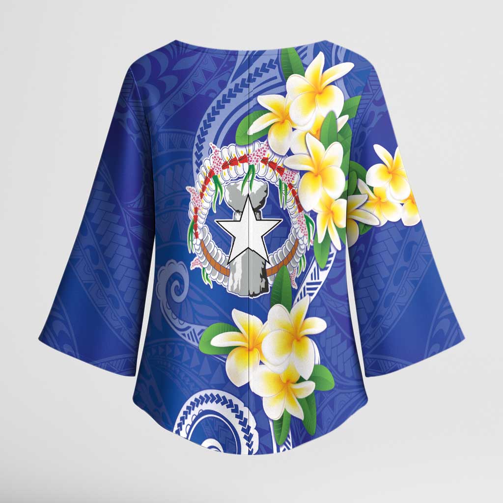 Northern Mariana Islands Chamorro Kimono Sleeve Blouse Plumeria Curves Style Navy Version