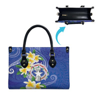 Northern Mariana Islands Chamorro Leather Bag Plumeria Curves Style Navy Version