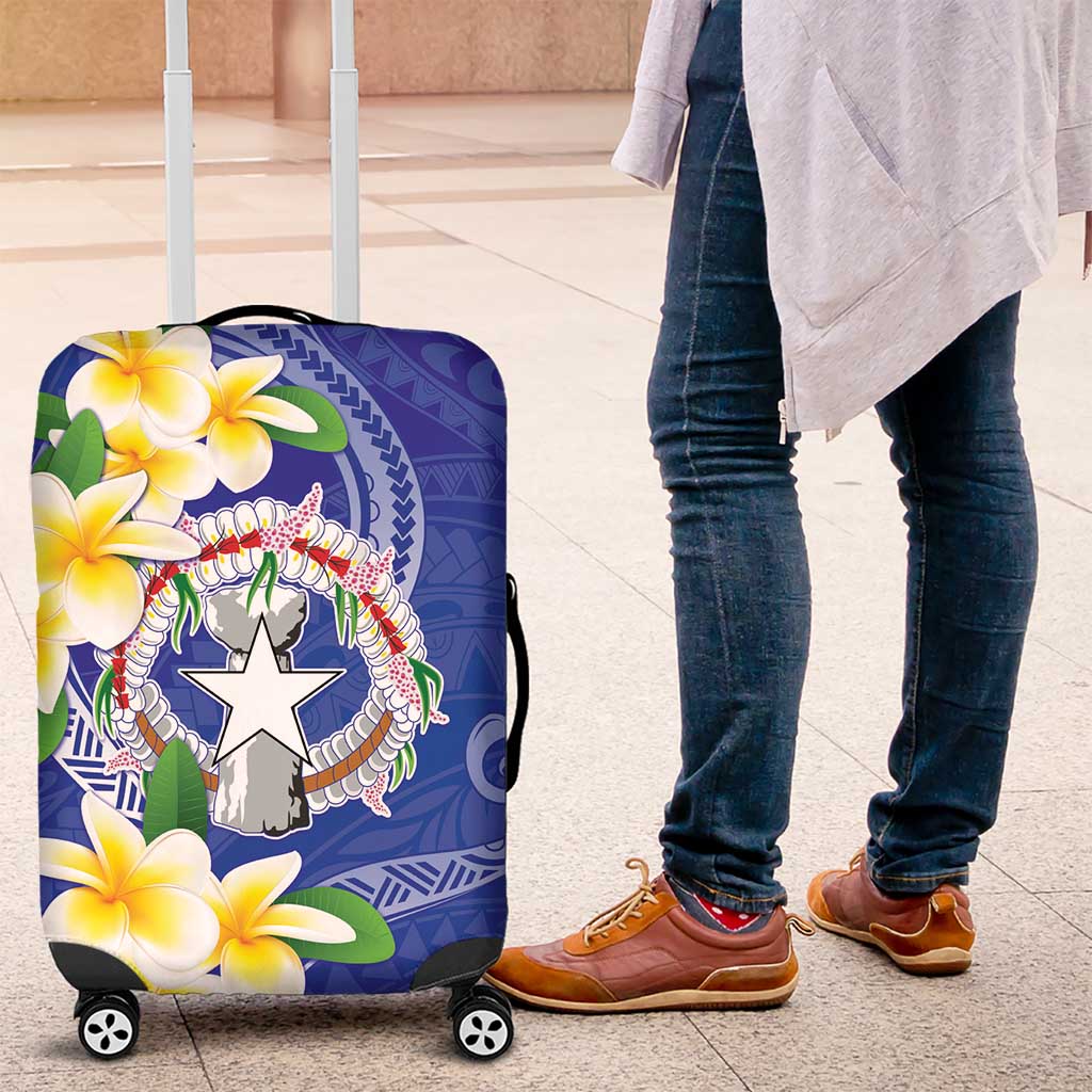 Northern Mariana Islands Chamorro Luggage Cover Plumeria Curves Style Navy Version
