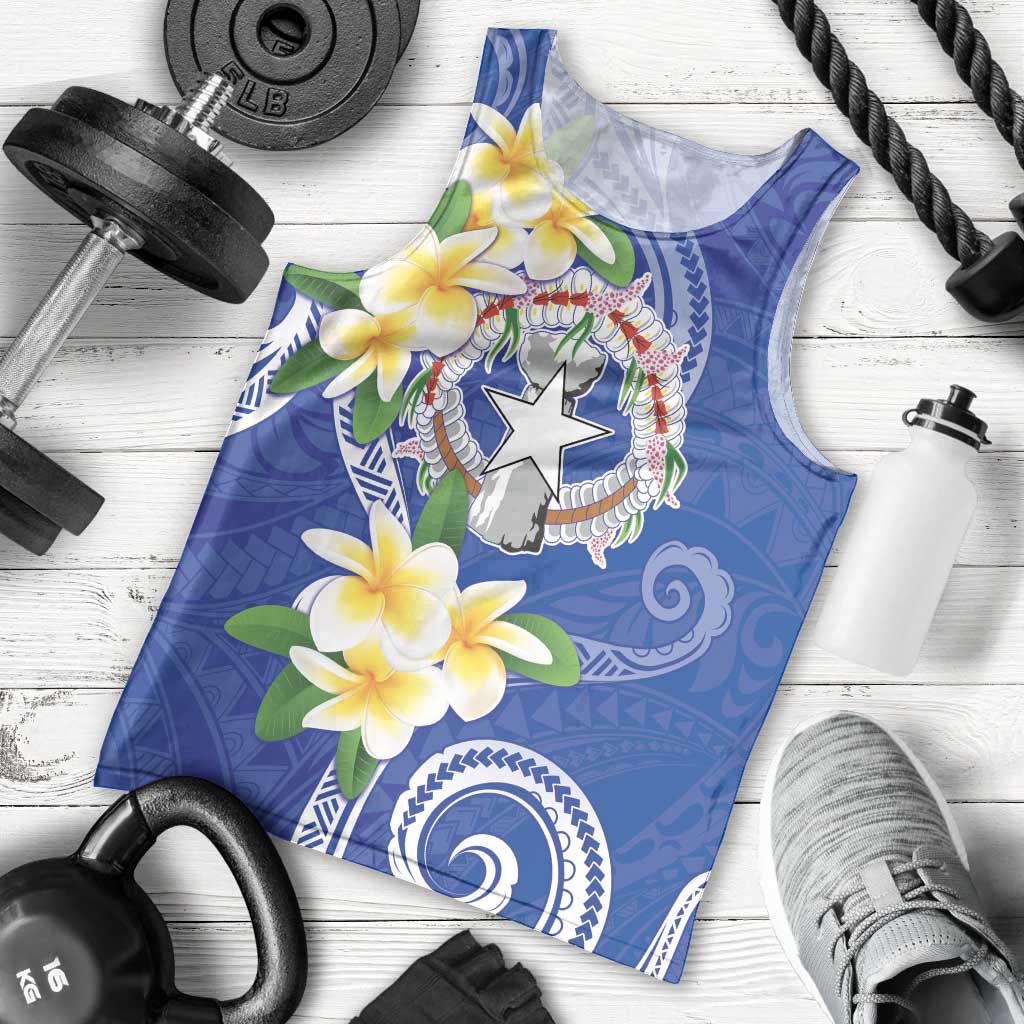 Northern Mariana Islands Chamorro Men Tank Top Plumeria Curves Style Navy Version