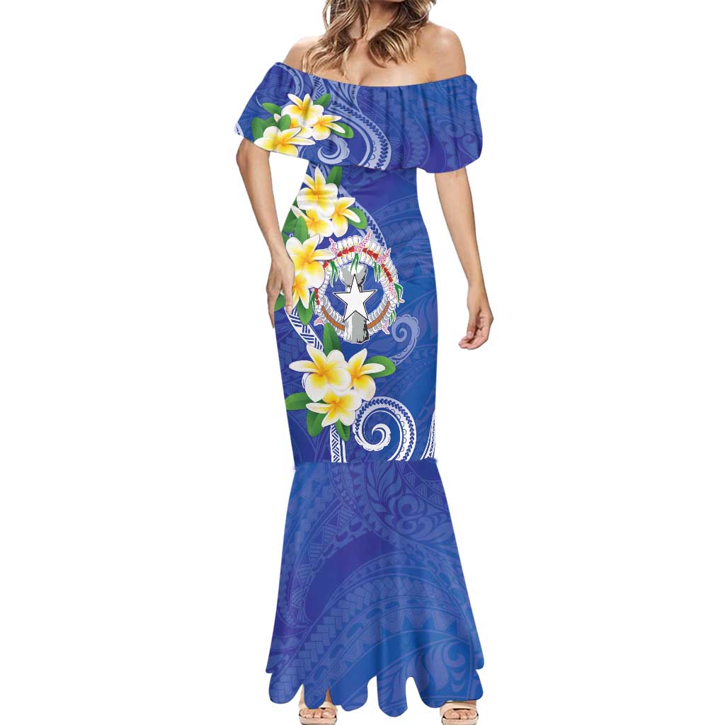 Northern Mariana Islands Chamorro Mermaid Dress Plumeria Curves Style Navy Version