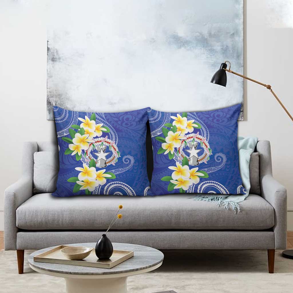 Northern Mariana Islands Chamorro Pillow Cover Plumeria Curves Style Navy Version