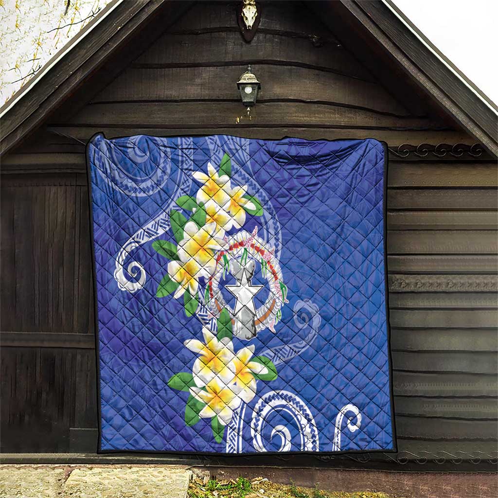 Northern Mariana Islands Chamorro Quilt Plumeria Curves Style Navy Version
