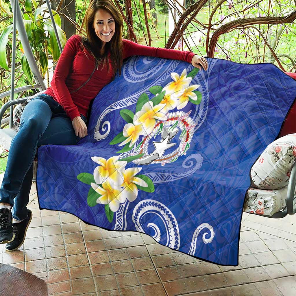 Northern Mariana Islands Chamorro Quilt Plumeria Curves Style Navy Version