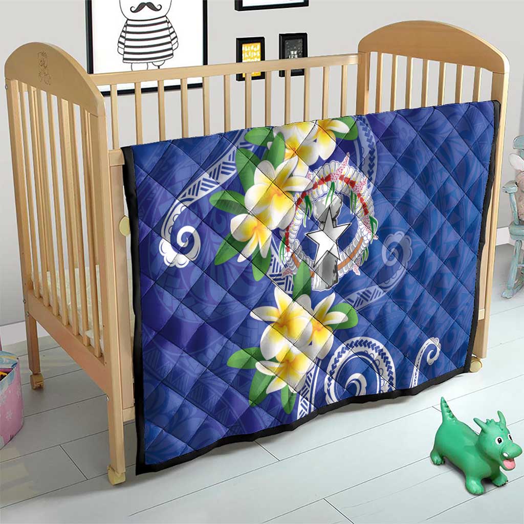 Northern Mariana Islands Chamorro Quilt Plumeria Curves Style Navy Version