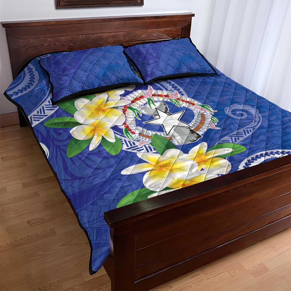 Northern Mariana Islands Chamorro Quilt Bed Set Plumeria Curves Style Navy Version