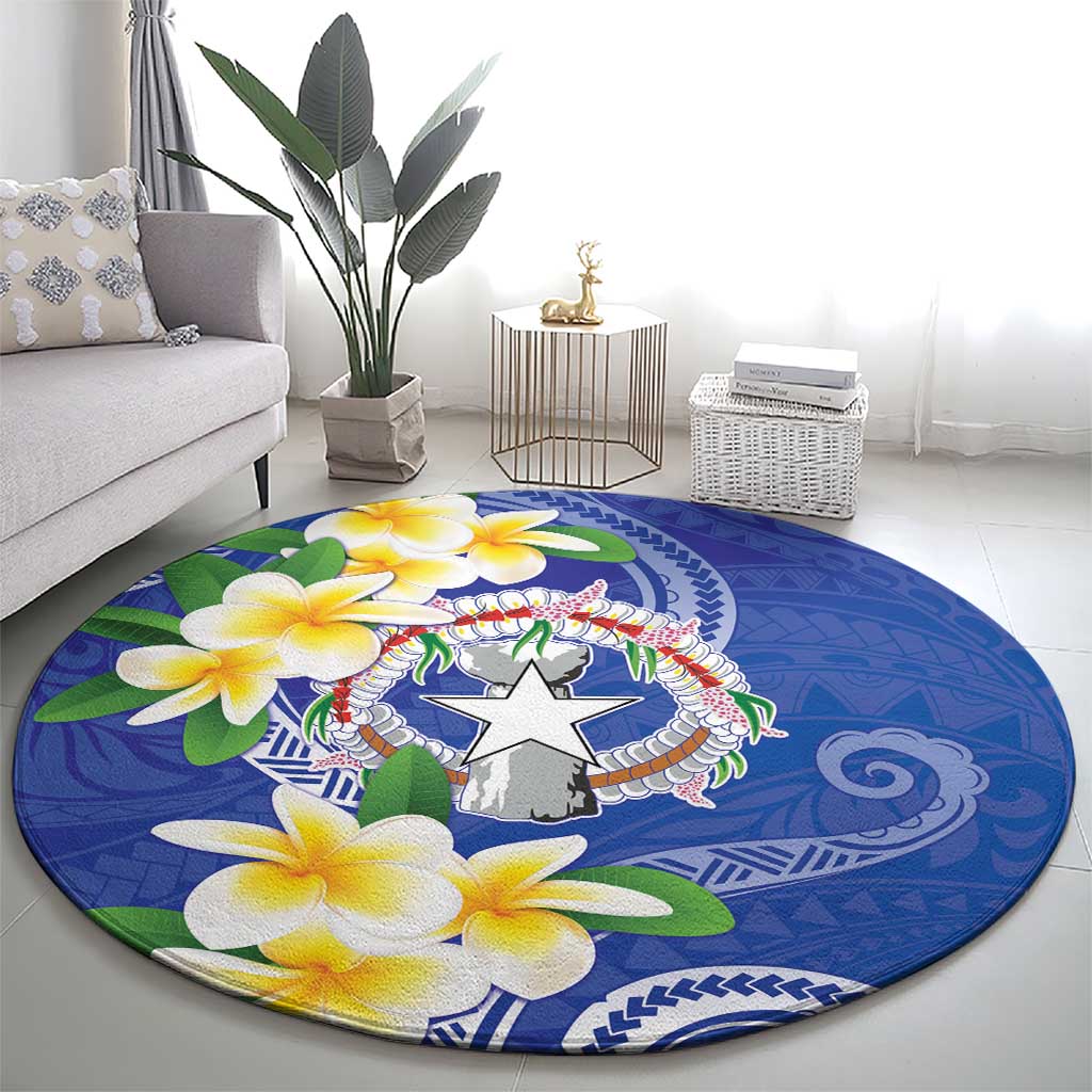 Northern Mariana Islands Chamorro Round Carpet Plumeria Curves Style Navy Version