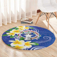 Northern Mariana Islands Chamorro Round Carpet Plumeria Curves Style Navy Version