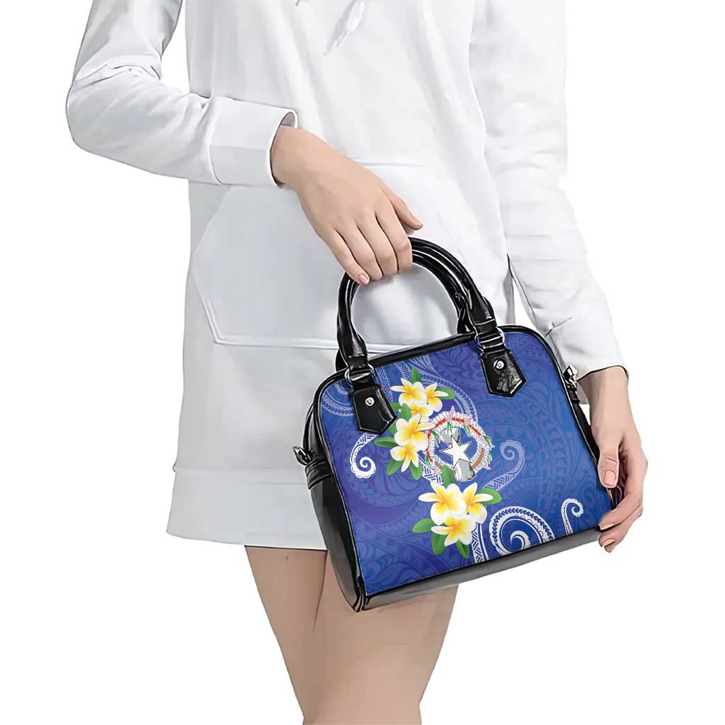 Northern Mariana Islands Chamorro Shoulder Handbag Plumeria Curves Style Navy Version