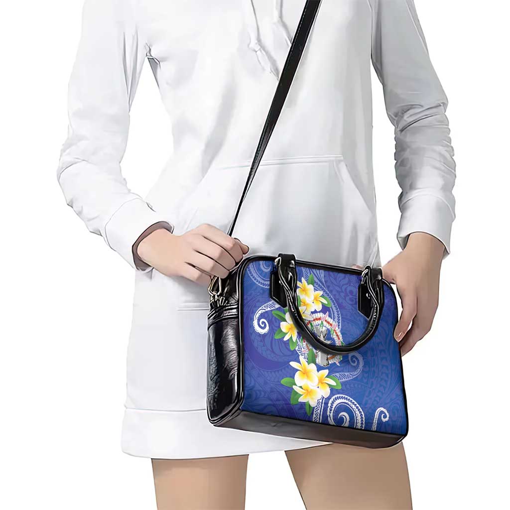 Northern Mariana Islands Chamorro Shoulder Handbag Plumeria Curves Style Navy Version