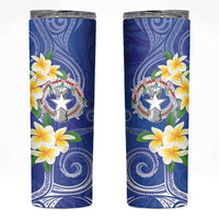 Northern Mariana Islands Chamorro Skinny Tumbler Plumeria Curves Style Navy Version