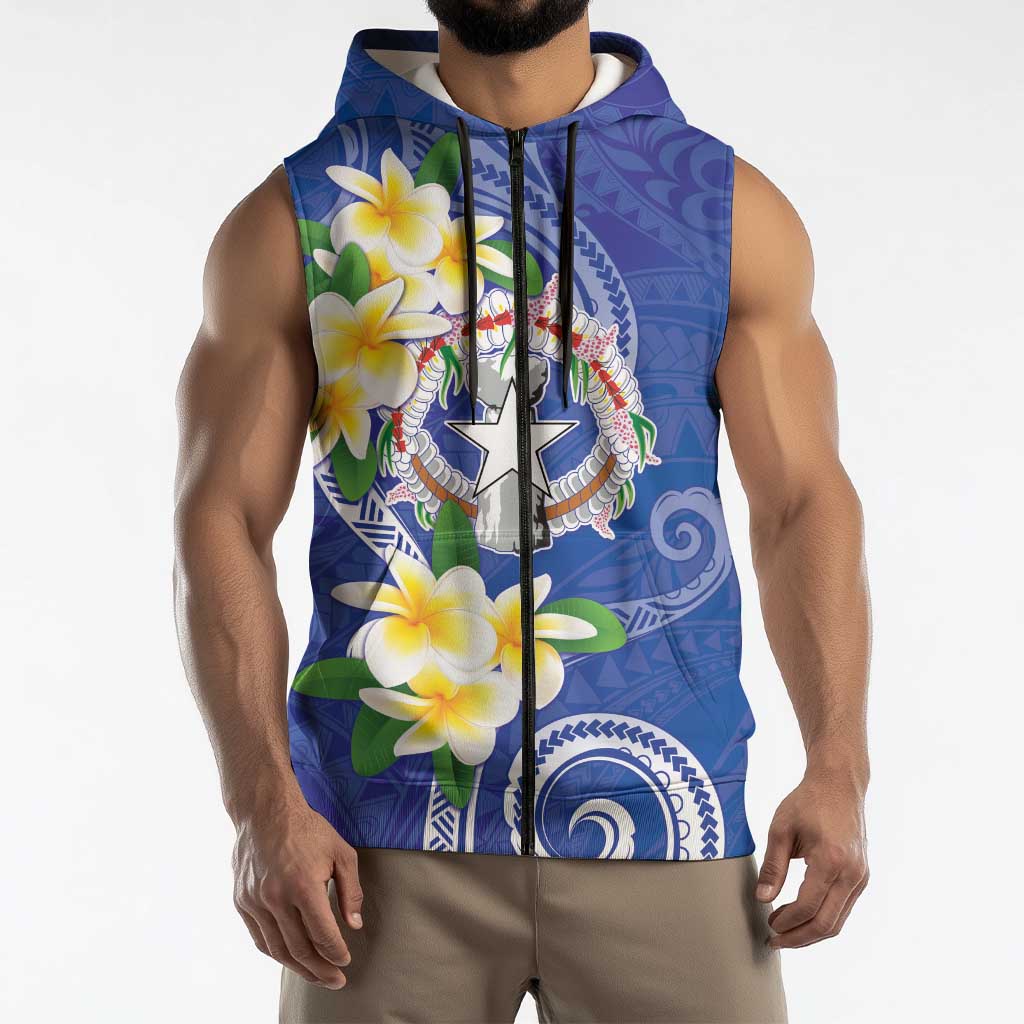 Northern Mariana Islands Chamorro Sleeveless Zip Hoodie Plumeria Curves Style Navy Version LT05 - Polynesian Pride