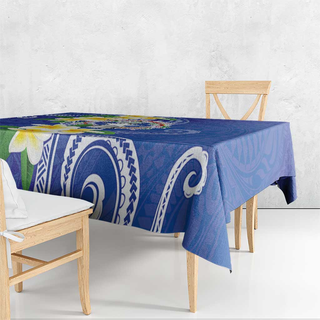 Northern Mariana Islands Chamorro Tablecloth Plumeria Curves Style Navy Version