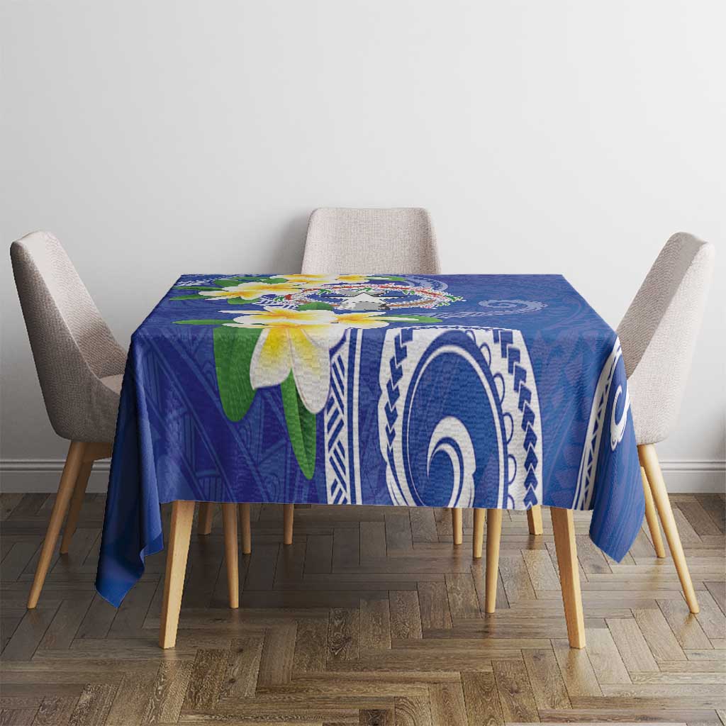 Northern Mariana Islands Chamorro Tablecloth Plumeria Curves Style Navy Version