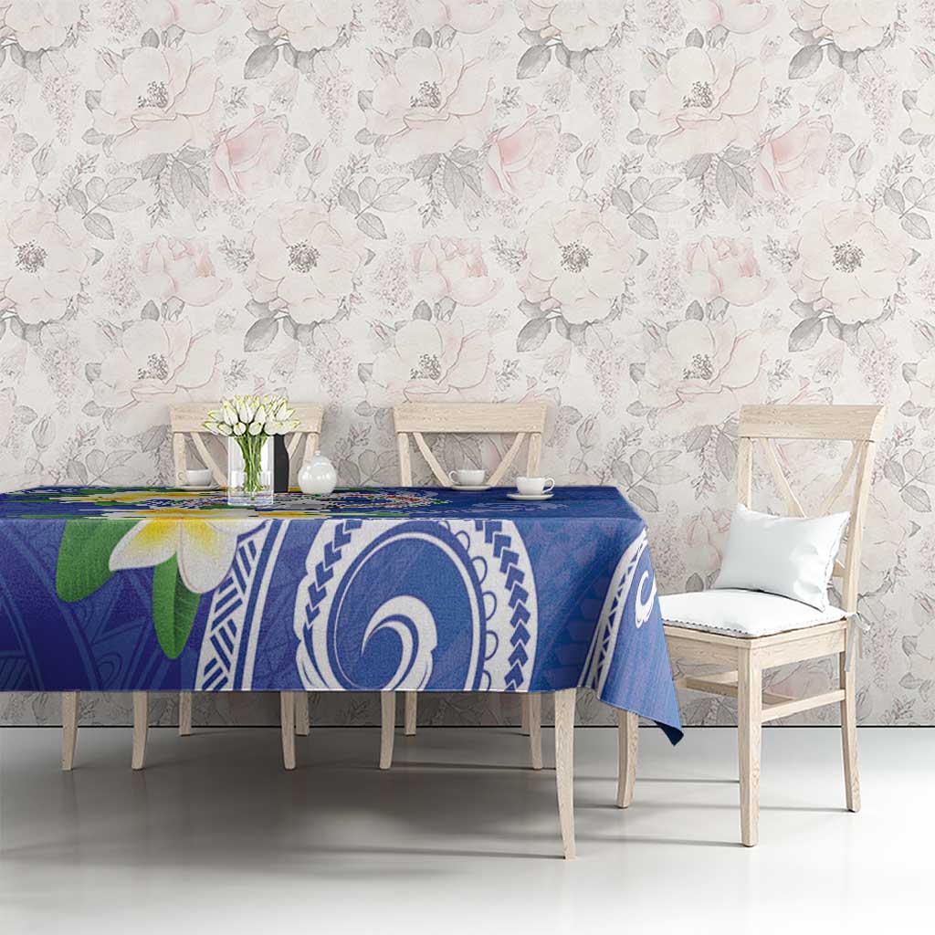 Northern Mariana Islands Chamorro Tablecloth Plumeria Curves Style Navy Version
