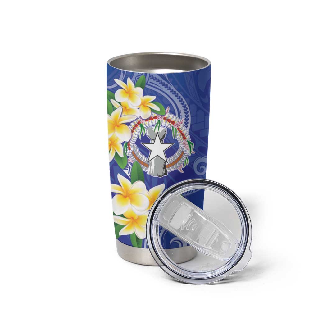 Northern Mariana Islands Chamorro Tumbler Cup Plumeria Curves Style Navy Version