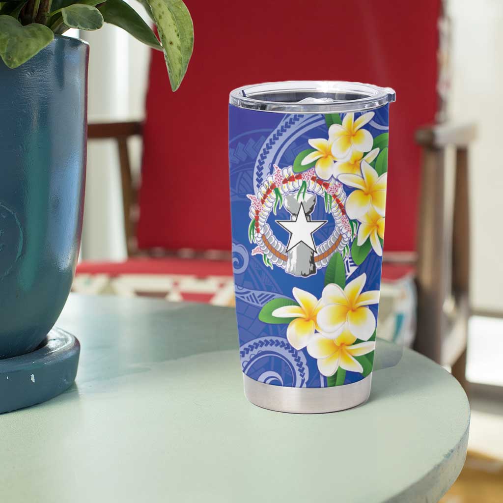 Northern Mariana Islands Chamorro Tumbler Cup Plumeria Curves Style Navy Version