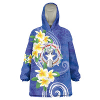 Northern Mariana Islands Chamorro Wearable Blanket Hoodie Plumeria Curves Style Navy Version